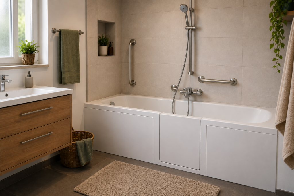 Badewanne mit eingebauter Tür für einen niedrigeren Einstieg