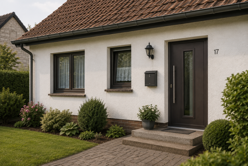 Moderne Fenster und Haustür an einem Wohnhaus