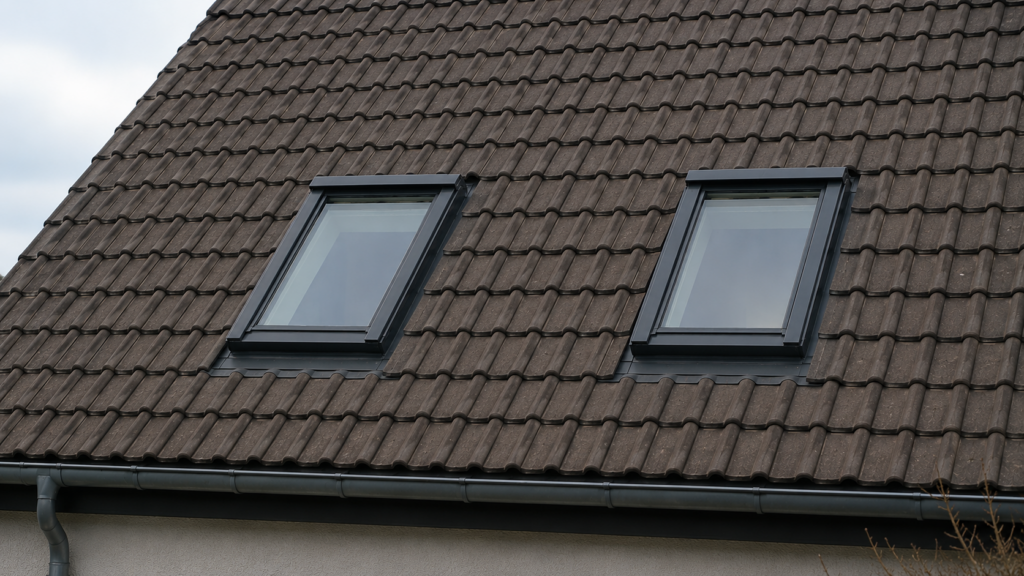 Dach und Fenster eines Wohnhauses als Bereich für Prüfung und Modernisierung