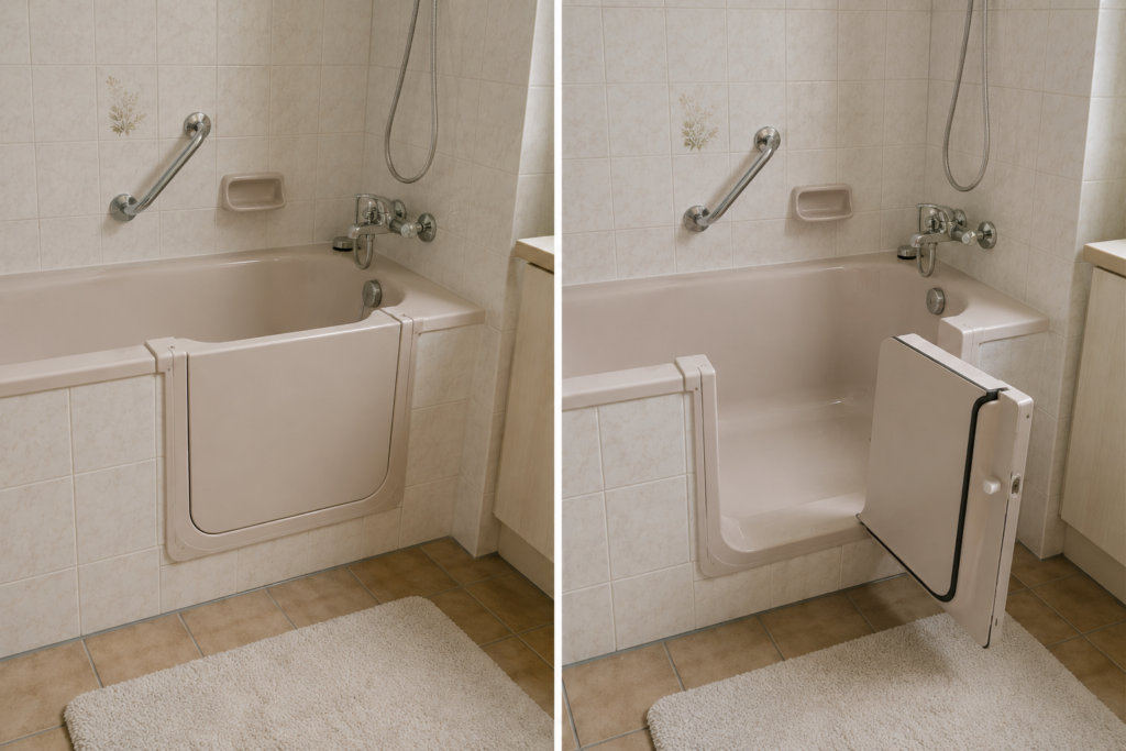 Badewannentür als Einstiegshilfe in einer vorhandenen Badewanne